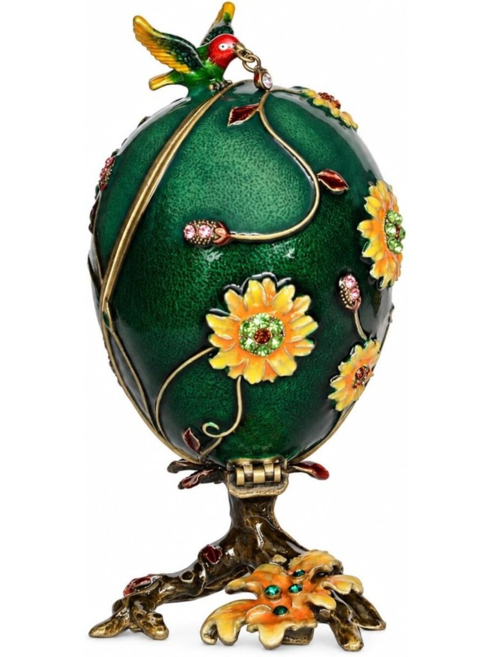 Hand-Painted Hummingbird Faberge Egg Trinket Box | Jewelry Holder & Collectible